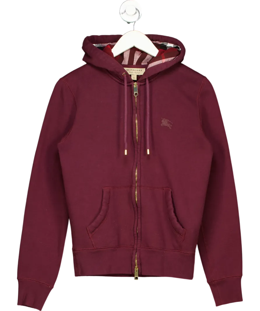 Burberry Burgundy 'hove' / Nova Check Zipped Hoodie with Embroidered Logo UK XS
