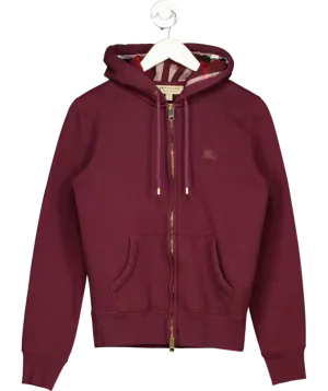 Burberry Burgundy 'hove' / Nova Check Zipped Hoodie with Embroidered Logo UK XS