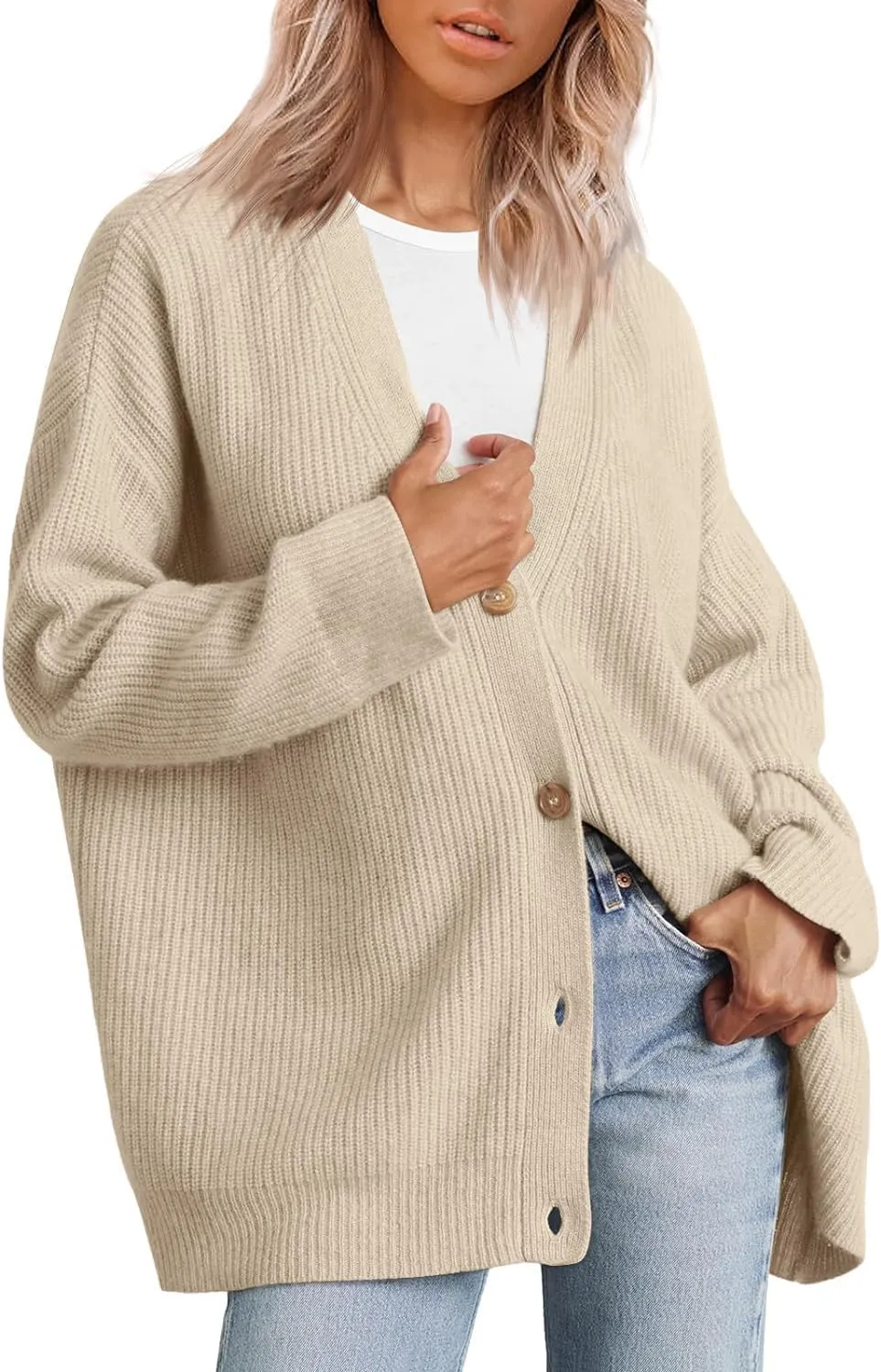 Cashmere Cocoon Cardigan for Women Open Front Oversized Button Down Chunky V Neck Fall Cardigans Sweaters Knit Coat