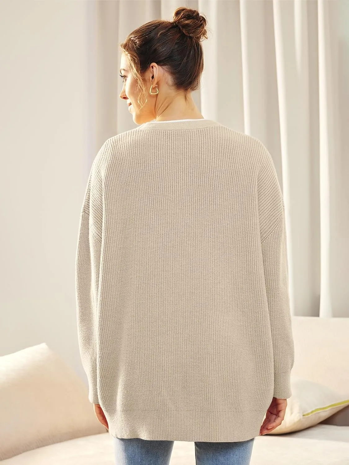 Cashmere Cocoon Cardigan for Women Open Front Oversized Button Down Chunky V Neck Fall Cardigans Sweaters Knit Coat
