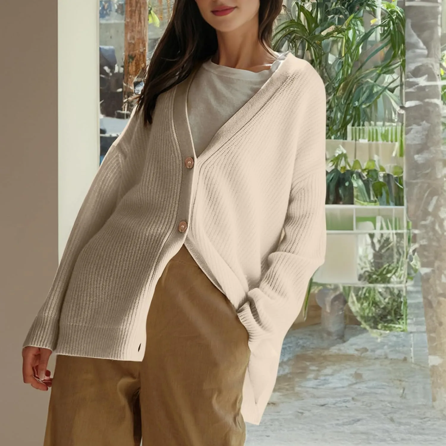 Cashmere Cocoon Cardigan for Women Open Front Oversized Button Down Chunky V Neck Fall Cardigans Sweaters Knit Coat