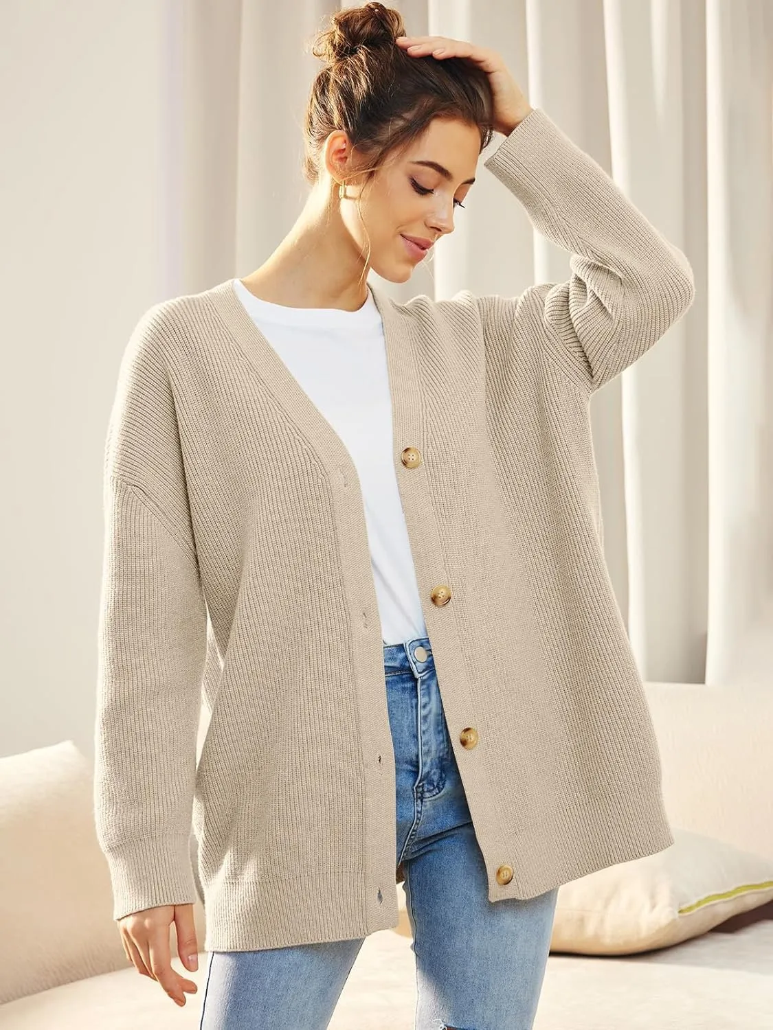 Cashmere Cocoon Cardigan for Women Open Front Oversized Button Down Chunky V Neck Fall Cardigans Sweaters Knit Coat