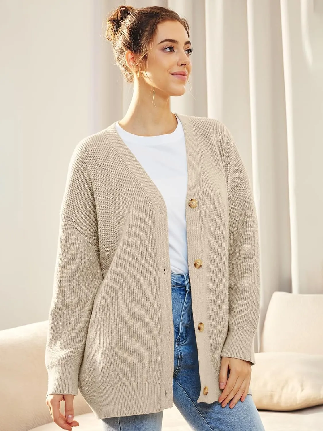 Cashmere Cocoon Cardigan for Women Open Front Oversized Button Down Chunky V Neck Fall Cardigans Sweaters Knit Coat