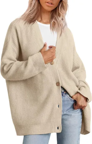Cashmere Cocoon Cardigan for Women Open Front Oversized Button Down Chunky V Neck Fall Cardigans Sweaters Knit Coat
