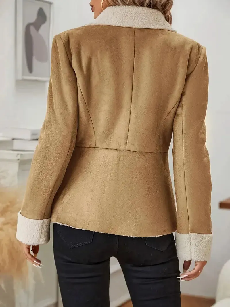 Casual Fashion Cold-proof Warm Fur Integrated Lapel Pocket Jacket