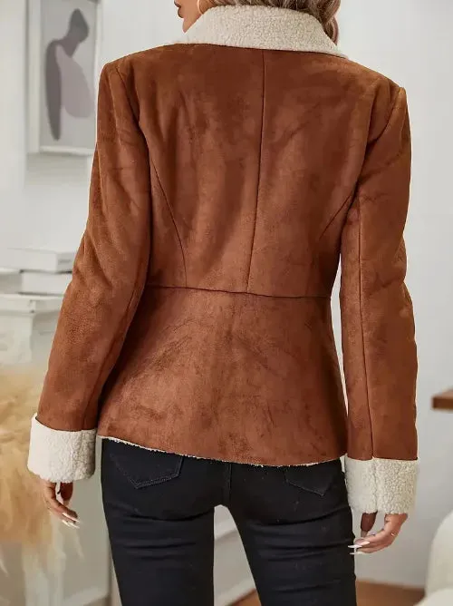 Casual Fashion Cold-proof Warm Fur Integrated Lapel Pocket Jacket