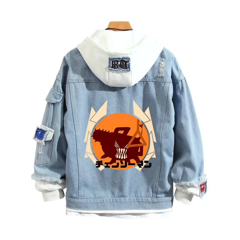 Chainsaw Man Stylish Hooded Denim Jacket