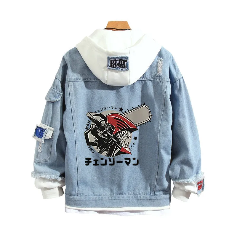 Chainsaw Man Stylish Hooded Denim Jacket
