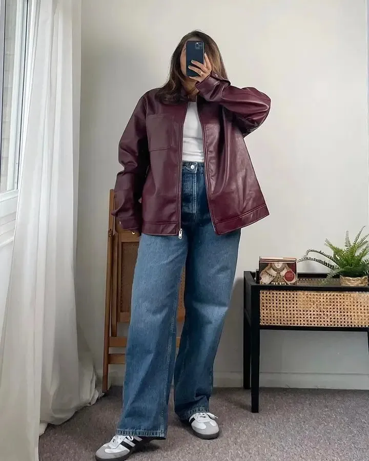 Collar Zipper Stylish Bomber Overshirt Jacket