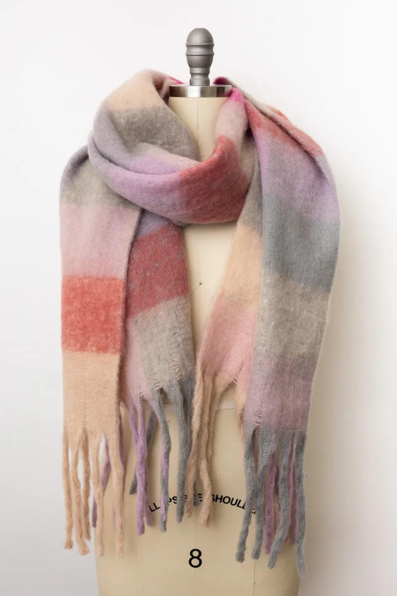 Cozy Breeze Oversized Fringe Scarf - Red
