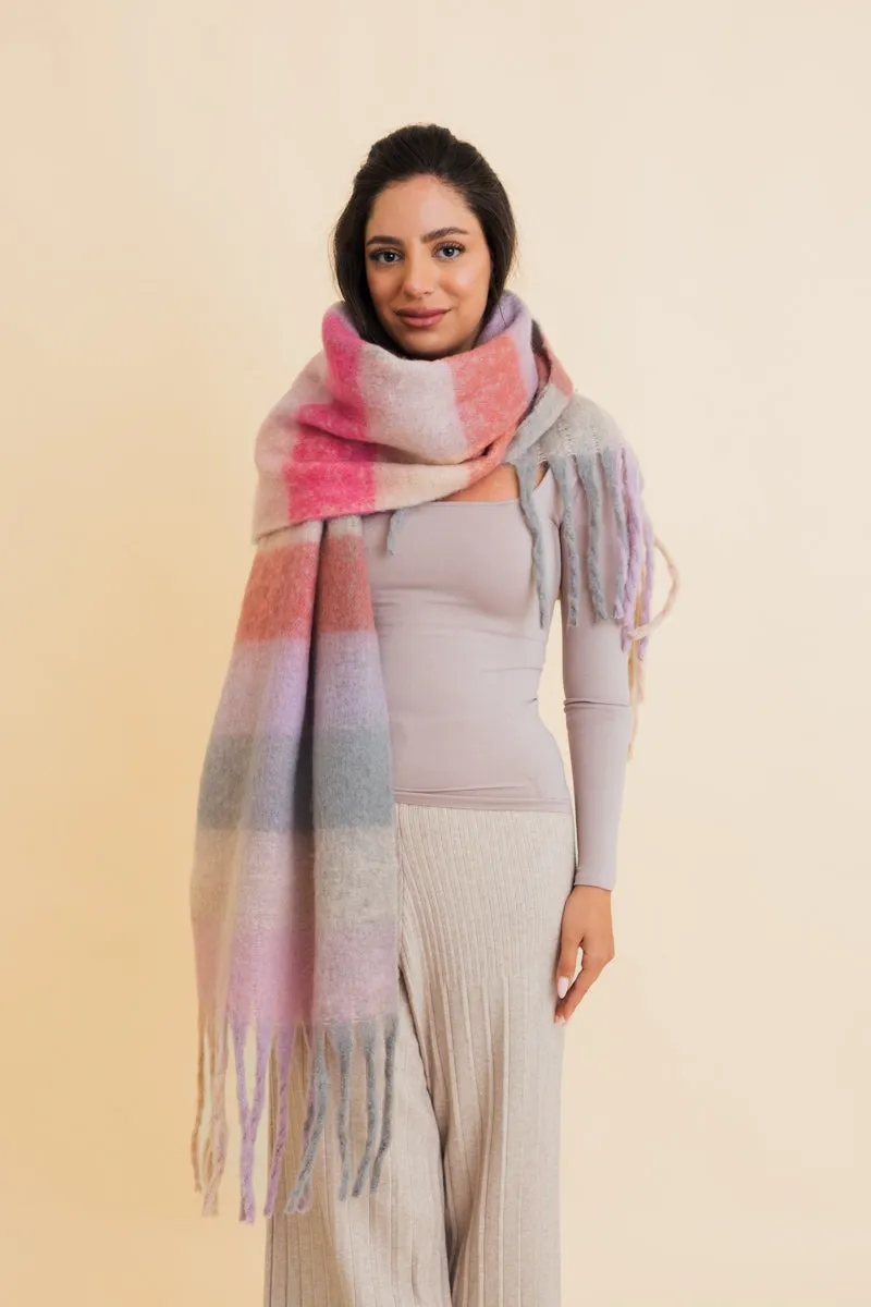 Cozy Breeze Oversized Fringe Scarf - Red