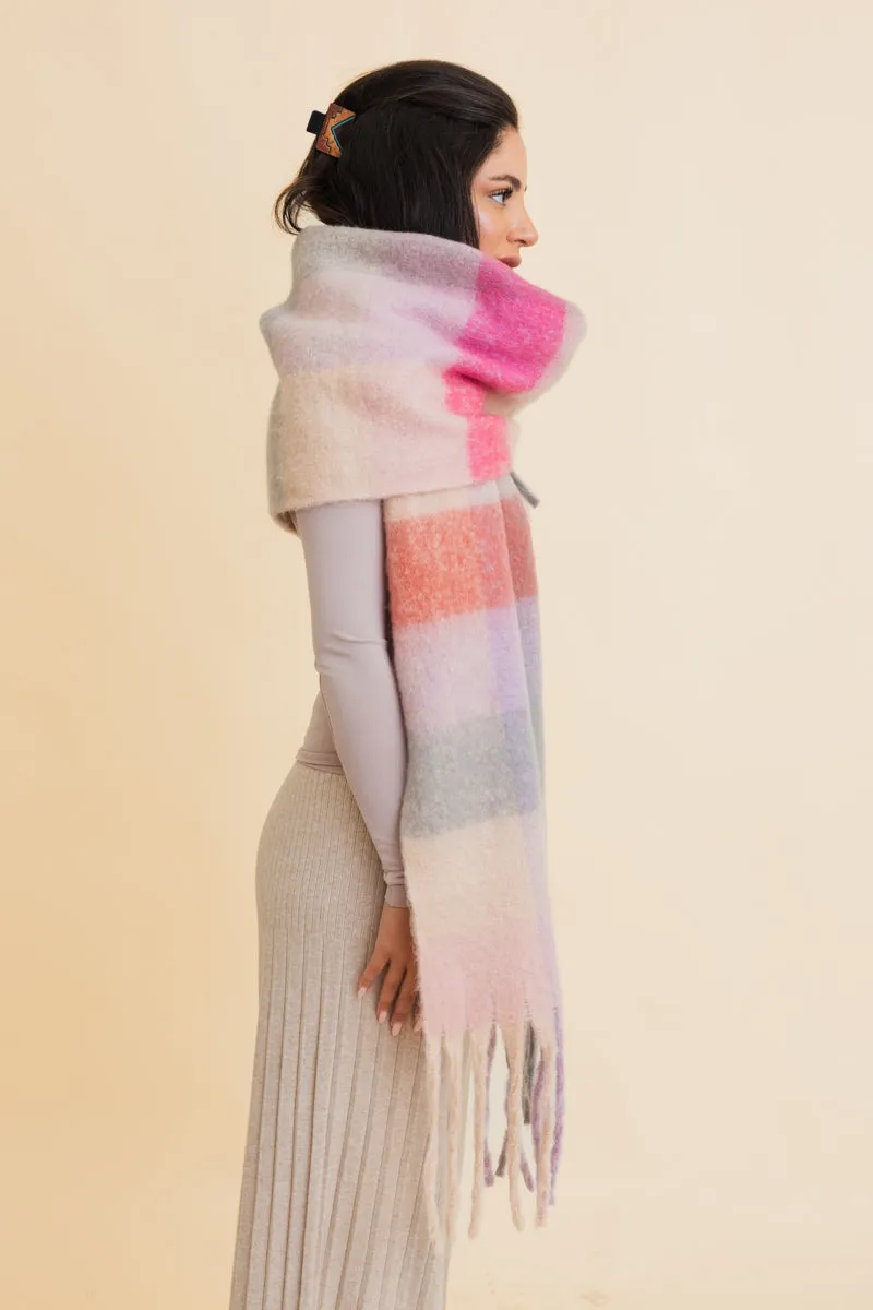 Cozy Breeze Oversized Fringe Scarf - Red