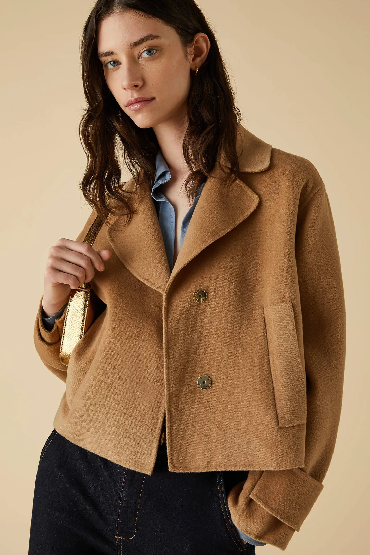 Emme Fiore 2350860139200 Camel Brown Short Coat