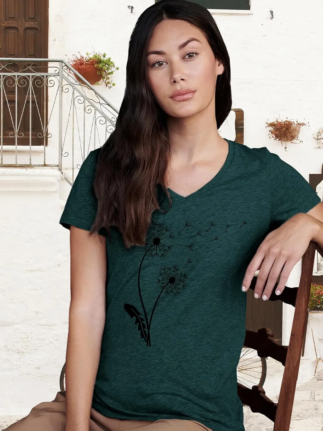 Flower Kindly Shirt for Women Funny Wildflower Plant T-Shirt Bohemian Summer Vacation V Neck Tops