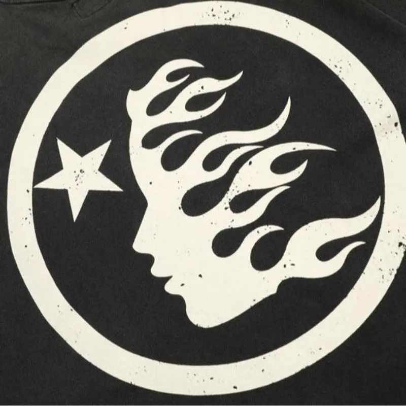 Hellstar T Shirt Simple Distressed Star Portrait Printing Casual Loose
