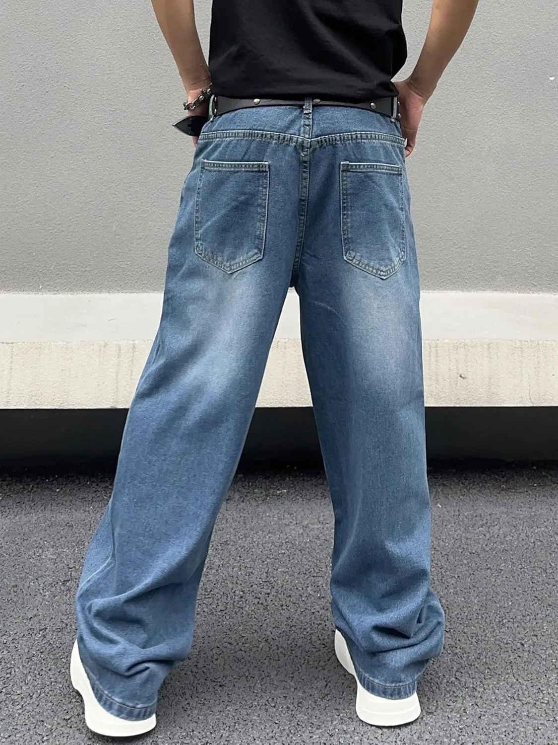 Men's Angled Button Fly Baggy Jeans Hip Hop Y2k Wide Leg Denim Pants Skater Jeans Streetwear