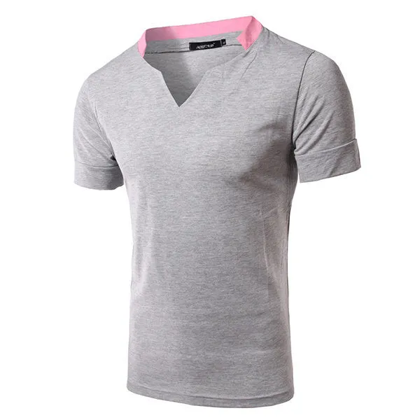Mens Casual Brief Style Cotton Solid Color Short Sleeve V-Neck T-Shirt