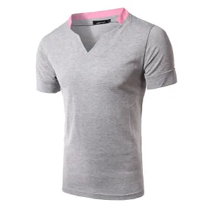 Mens Casual Brief Style Cotton Solid Color Short Sleeve V-Neck T-Shirt