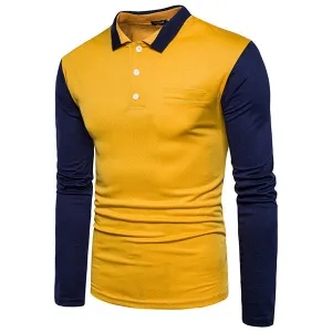 Mens Fashion Casual Long-Sleeved Polo Shirt