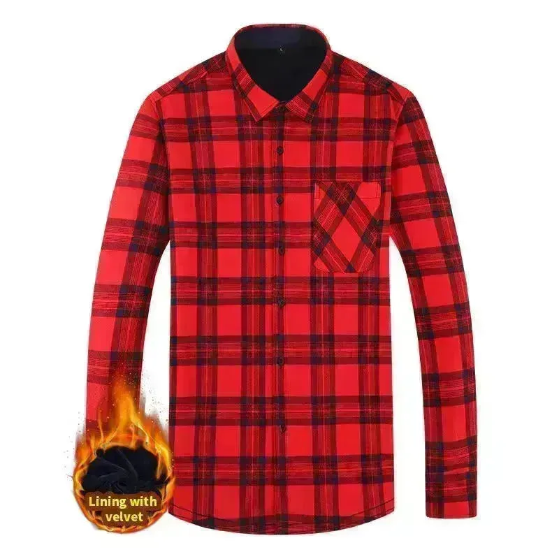 Men's Fashion Leisure Warm Plaid Shirt Coat