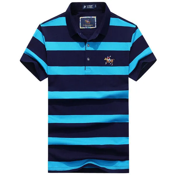 Mens Summer Striped Printed Embroidery Logo Short Sleeve Casual Cotton Polo Shirt