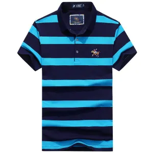 Mens Summer Striped Printed Embroidery Logo Short Sleeve Casual Cotton Polo Shirt