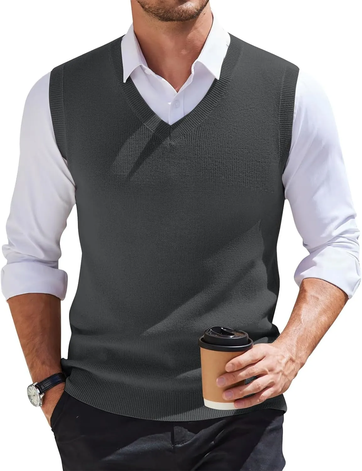 Mens Vest 2025 Lightweight V Neck Pullover Solid Sleeveless Knitted Vest Sweater Business Work Relaxed Fit Tops