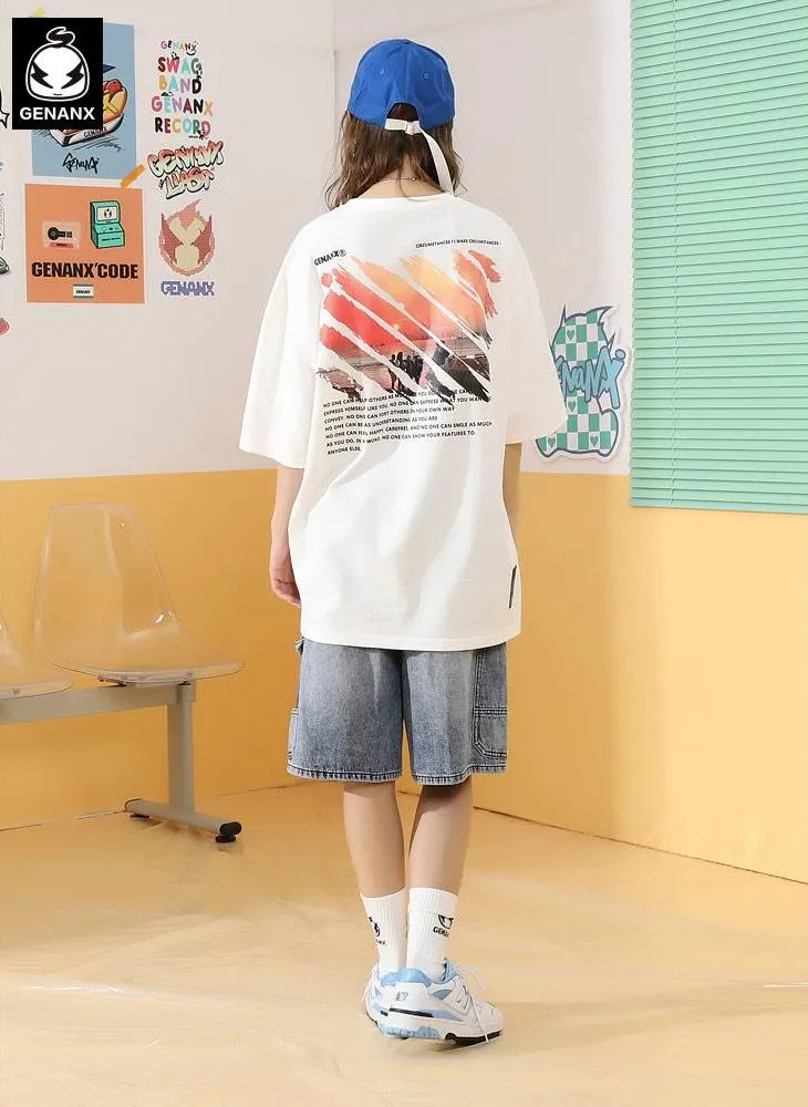 Romantic Seaside Sunset Landscape Illustration Print T-Shirt