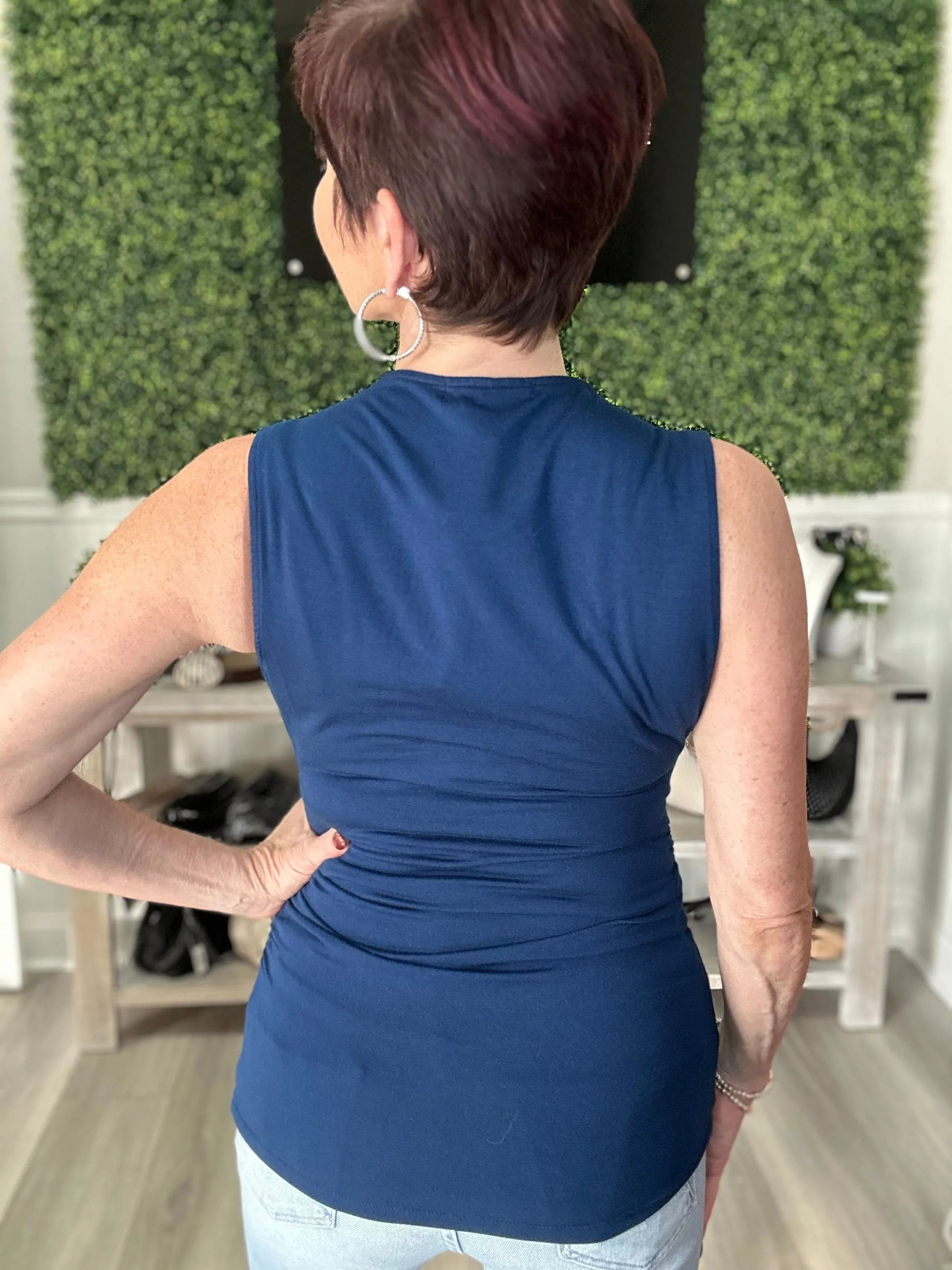 Ruched Navy Tank