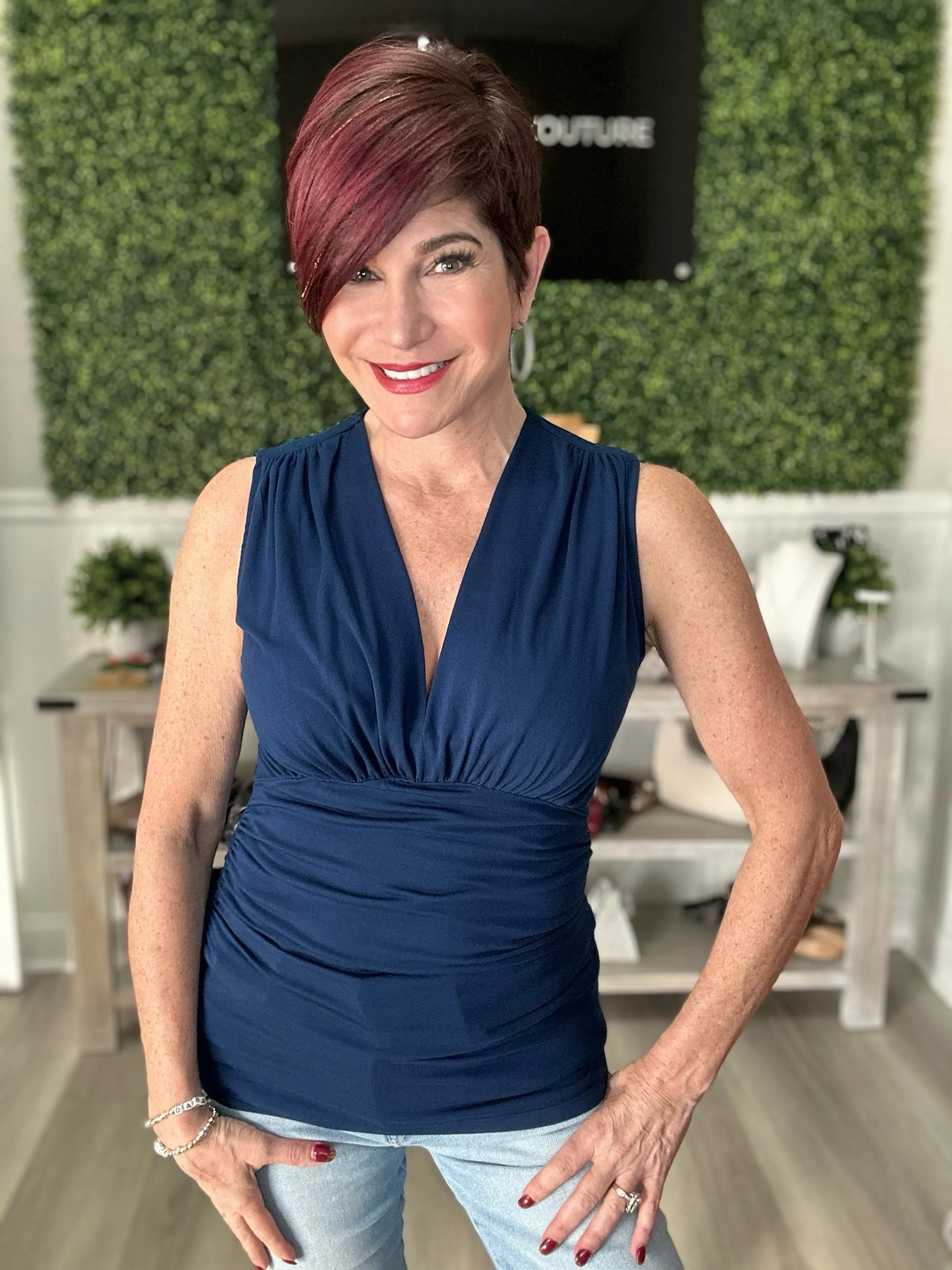 Ruched Navy Tank